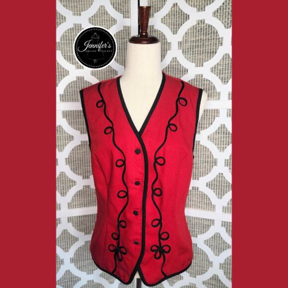 Norton McNaughton Women's Vintage Red with Black Swirl Trim Vest Size 10 - Picture 1 of 10